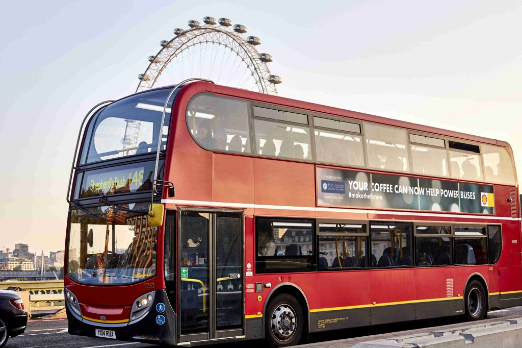 Shell and bio bean Make the Future London bus with London landmark bxxx
